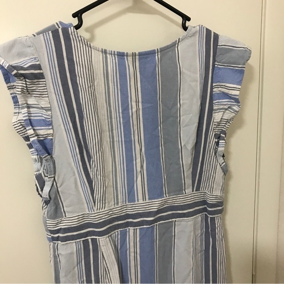 A.n.a. Linen blend blue stripe ruffle sleeve midi dress - Picture 7 of 9